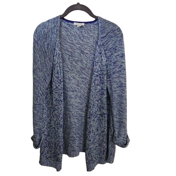 Garnet Hill Marled Blue Silk Linen Open Front Cardigan Sweater Size XS - Picture 1 of 4